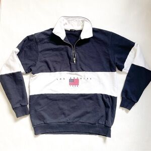 Brandy Melville Retro Americana Blue & White Quarter Zip Sweatshirt
